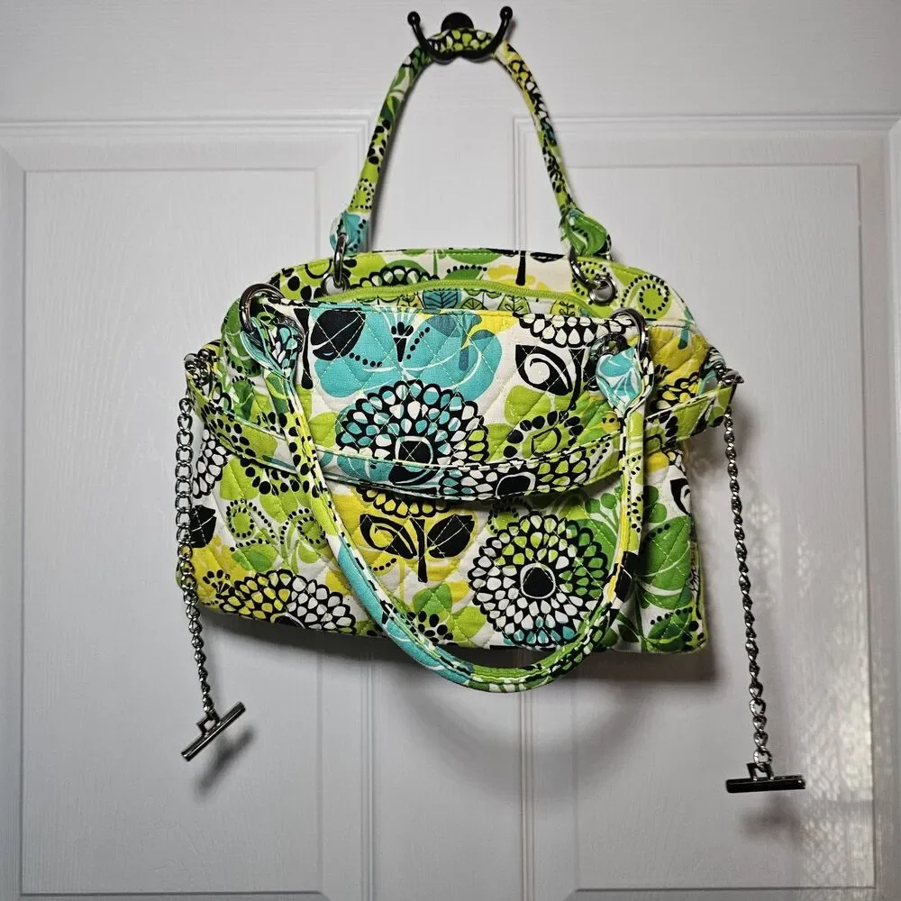 Vera Bradley Limes Up Retired Bowler Shoulder Bag Tote Purse Chain Strap